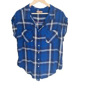 JACHS Girlfriend Blue Plaid Button-Up Top Sleeveless Size XXL Spring Summer